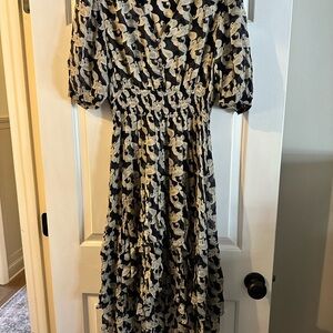 The Kooples Black and Cream Midi Dress